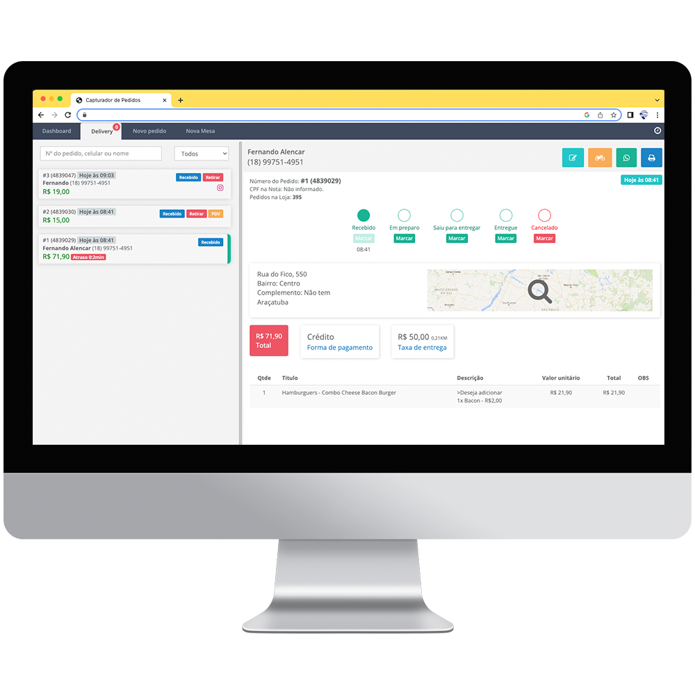 Painel de pedidos da Facil Web
